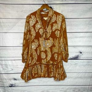 Anthropologie Maeve gold flounce skirt dress petite M